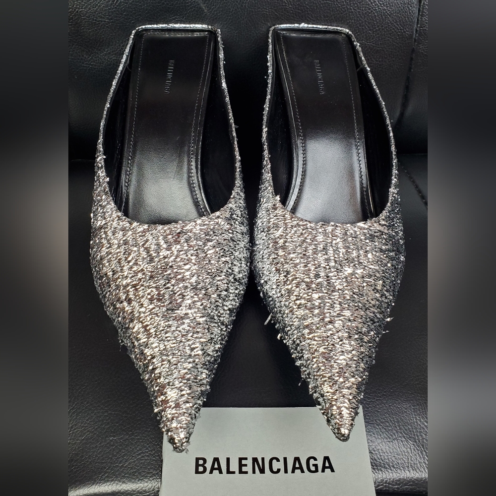 Balenciaga Sq Knife Mule Heels Silzer Sz38 Brand New - Picture 3 of 13